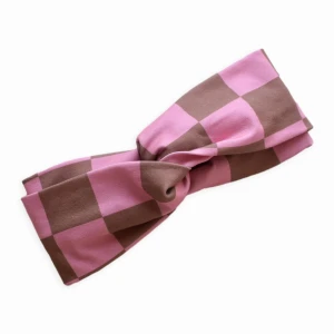  Opaska jersey bawełniany TWIST -  szachownica róż brąz 